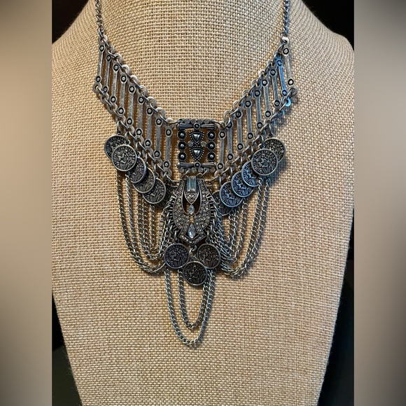 Bohemian Silver Tone Coin Statement Necklace - Picture 2 of 5
